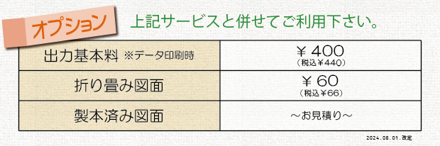 大判モノクロコピー オプションの価格表